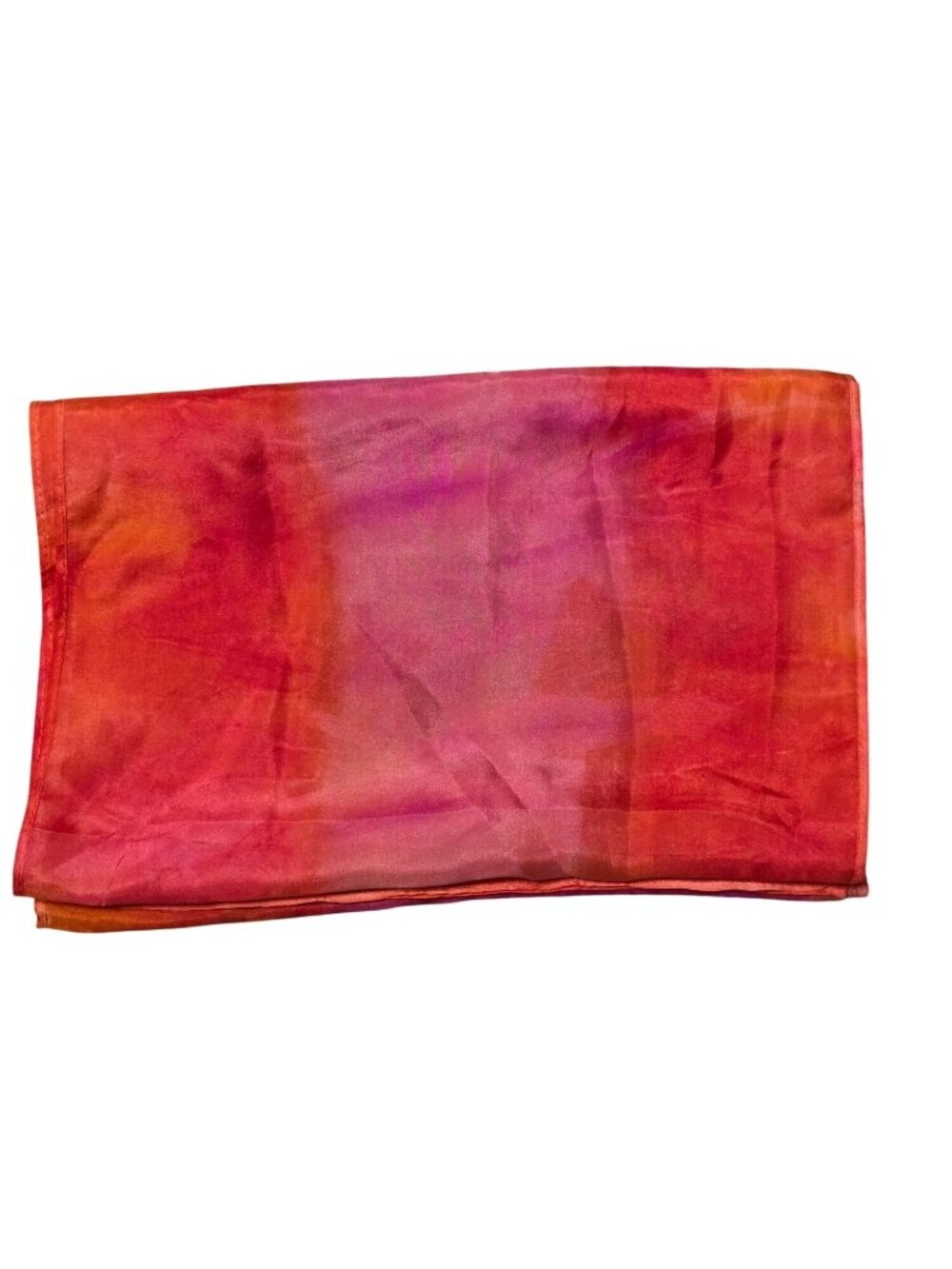 100% Silk Georgette Scarf Matte Abstract Watercolor Tie Dye Red Pink Orange 58" - Picture 2 of 9